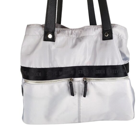 Steve Madden Bstripe Purse Gray Nylon Shoulder Tote Y2K Spellout - Picture 10 of 12